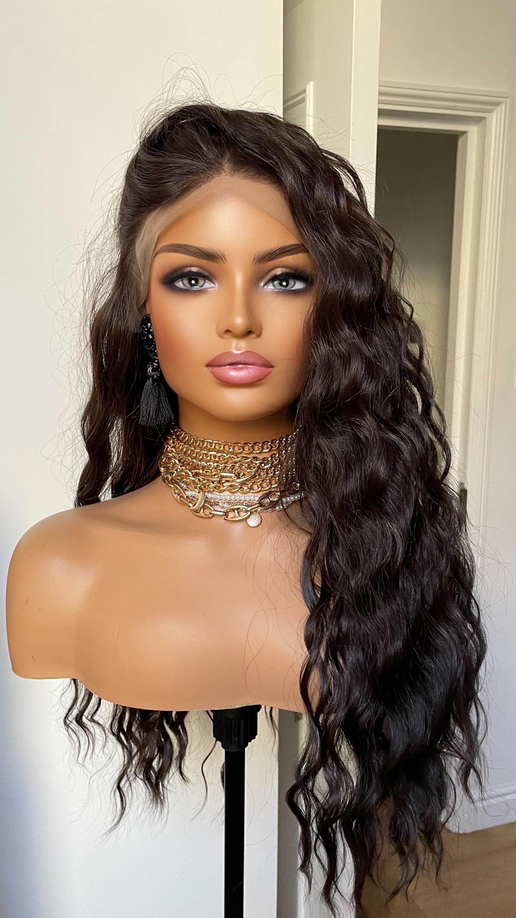 Dark Brown Wavy Synthetic Wig, Free Part - Etsy