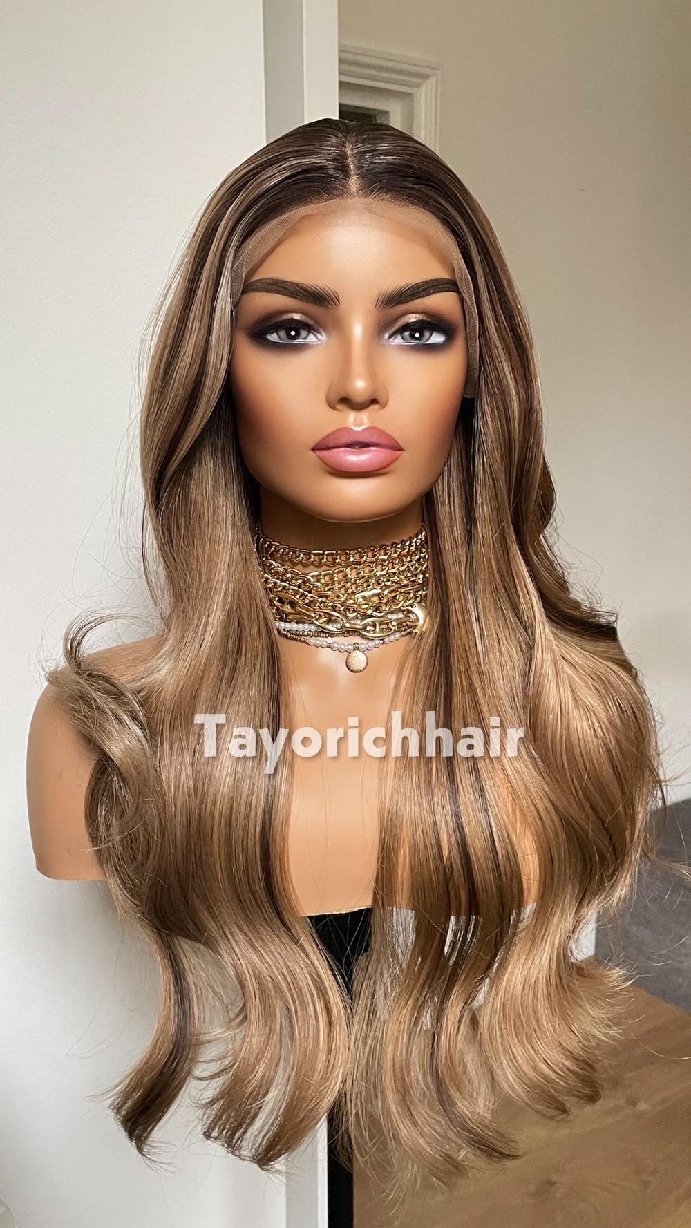 Rooted Dark Blonde Lace Wig With Highlights; Wavy Hair, Heat  display picture 1