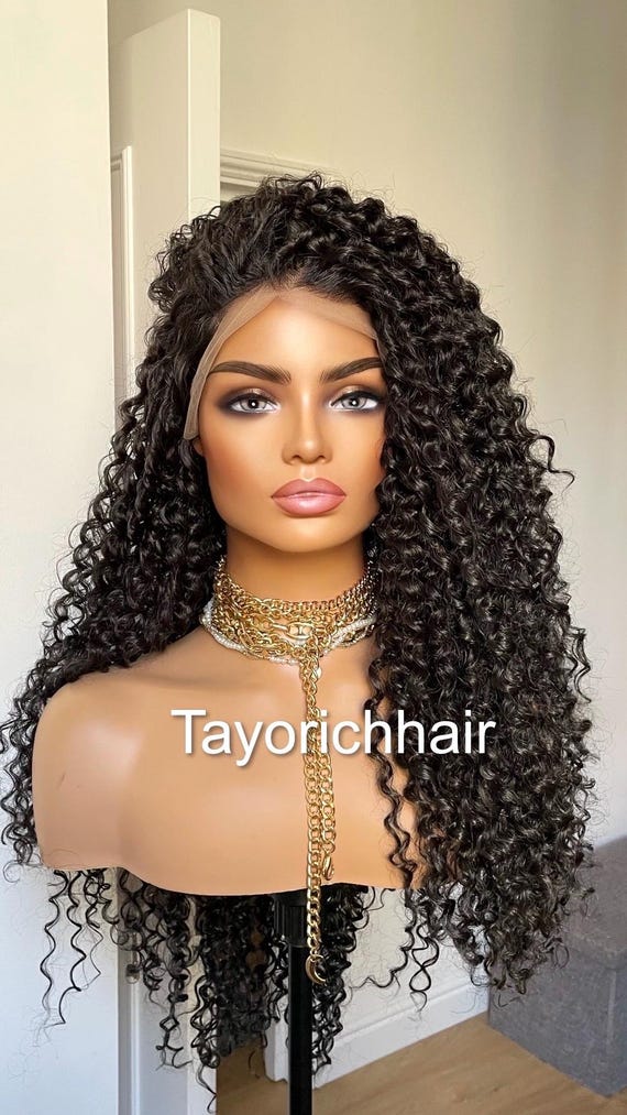 Black Curly Lace Front Wig 24 inches!! 24 Inch Water Wave Transparent Lace Front Wigs Human Hair  main image 4