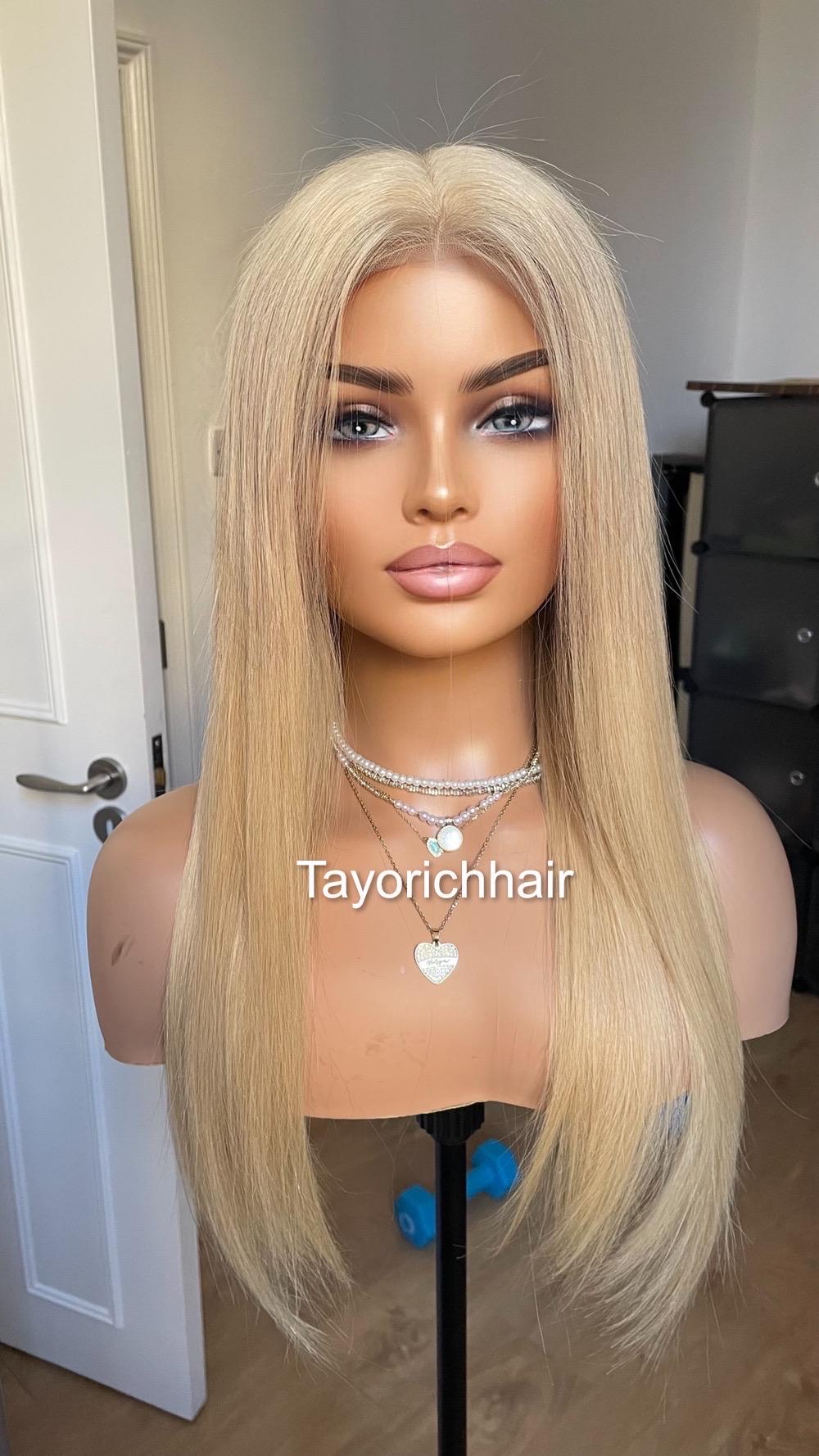 Customized Realistic Human Hair Wig Blonde Large Cap 13x6 Lace Front 18 In Layer 613_blonde_human_hair_wig_stra  main image 2