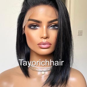 Black Bob Wig: 8 Inch Synthetic Hair, 13x6 Lace Frontal