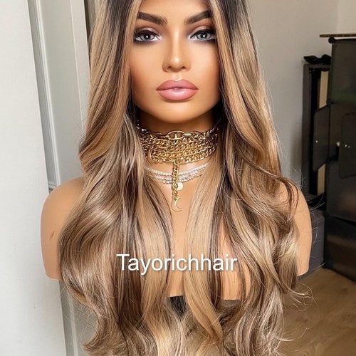 - ❌RESTOCKED❌ 24” BLONDE W:BROWN ROOT LACE-FRONT WIG Rooted Blonde Lace Front Wig: Beach Waves, Heat Safe  main image 3
