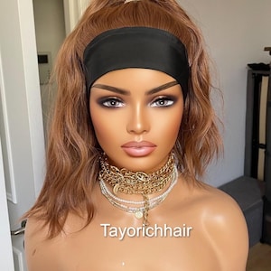 Auburn Ponytail Headband Wig: Heat-Safe Synthetic Updo
