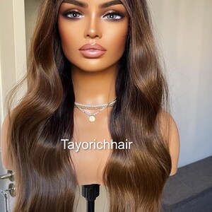 Dark Brown Wavy Synthetic Wig: 13x6 Lace Frontal, Black Roots, 18 Inch image 9