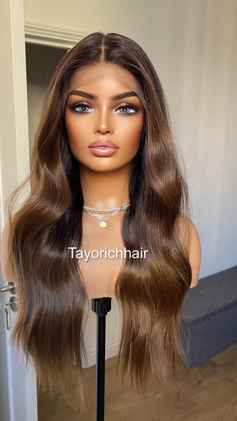 Dark Brown Wavy Synthetic Wig: 13x6 Lace Frontal, Black Roots, 18 Inch image 9