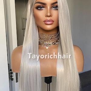 Platinum Blonde Lace Front Wig – 26 Inch Straight Synthetic Hair