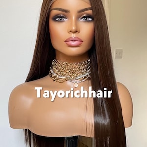 Dark Brown Straight Synthetic Wig: 13x3 Lace Front, 24 Inch Straight Hair, Tayorichhair Wigs