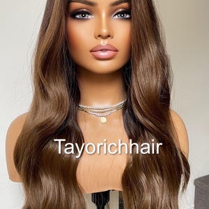 Dark Brown Wavy Synthetic Wig: 13x6 Lace Frontal, Black Roots, 18 Inch image 3