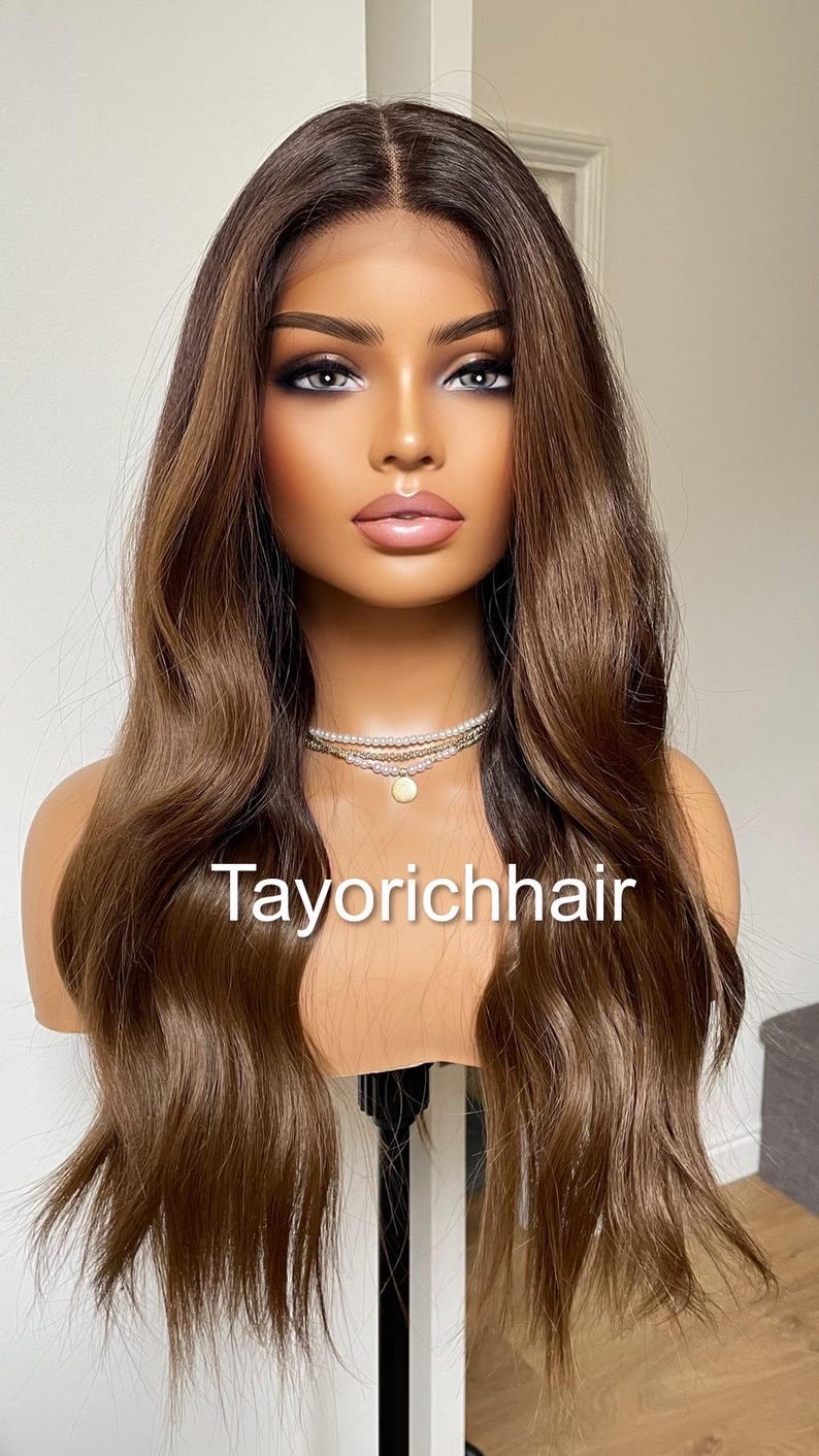 Dark Brown Wavy Synthetic Wig: 13x6 Lace Frontal, Black Roots, 18 Inch image 3