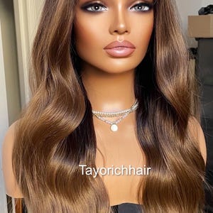 Dark Brown Wavy Synthetic Wig: 13x6 Lace Frontal, Black Roots, 18 Inch image 7