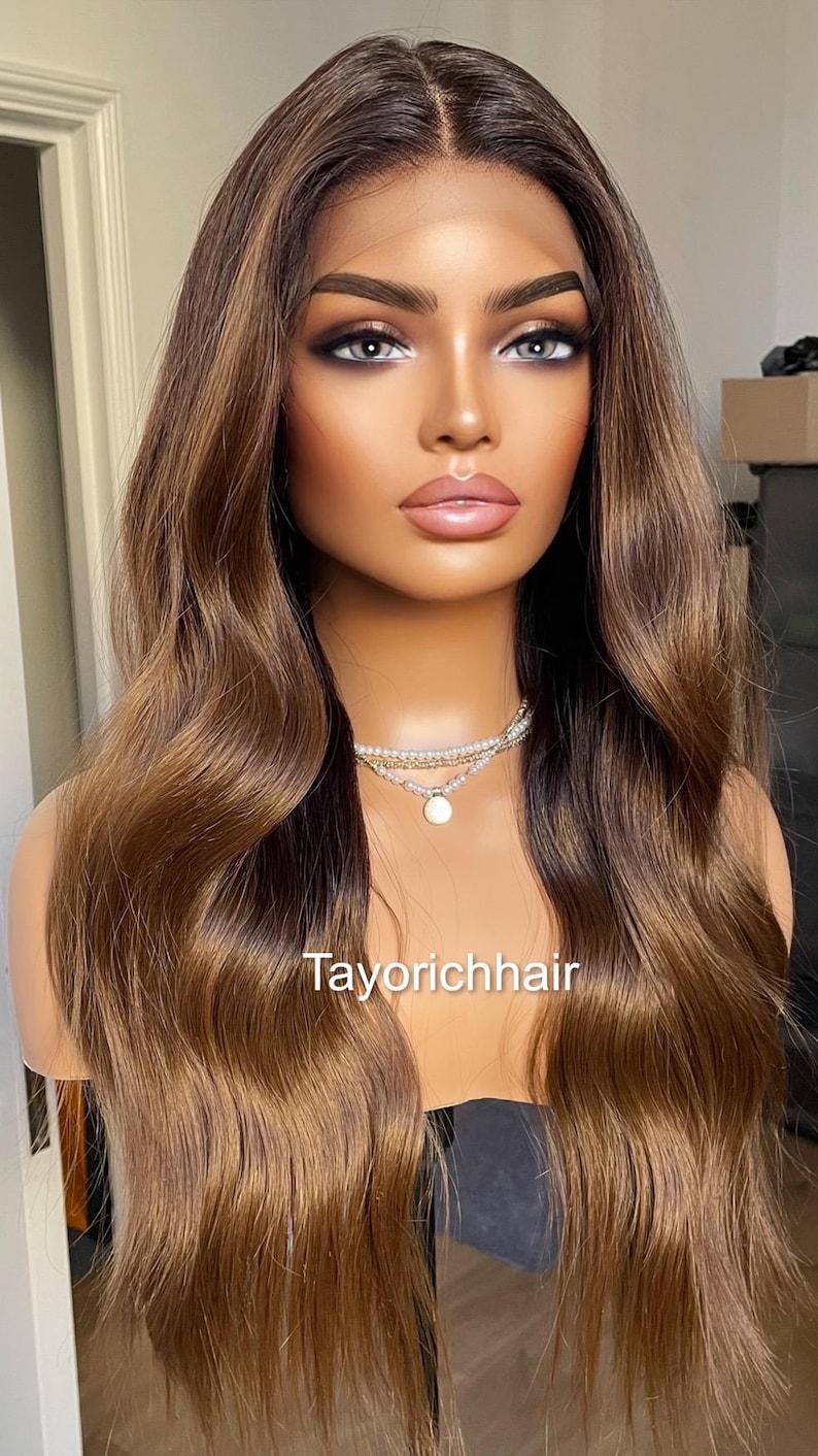 Dark Brown Wavy Synthetic Wig: 13x6 Lace Frontal, Black Roots, 18 Inch image 7