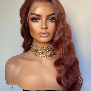 Auburn Red Wavy Synthetic Wig: 22 Inch Lace Front Wig