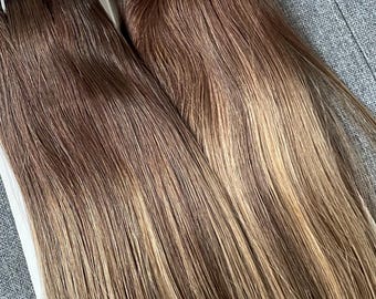 Ombre Blonde Weft Hair Extensions/ Deep Brown Roots With Ash Blonde Ends/ 2 Bundles Staight Brazilian Human Hair Extensions/ Soft Straight