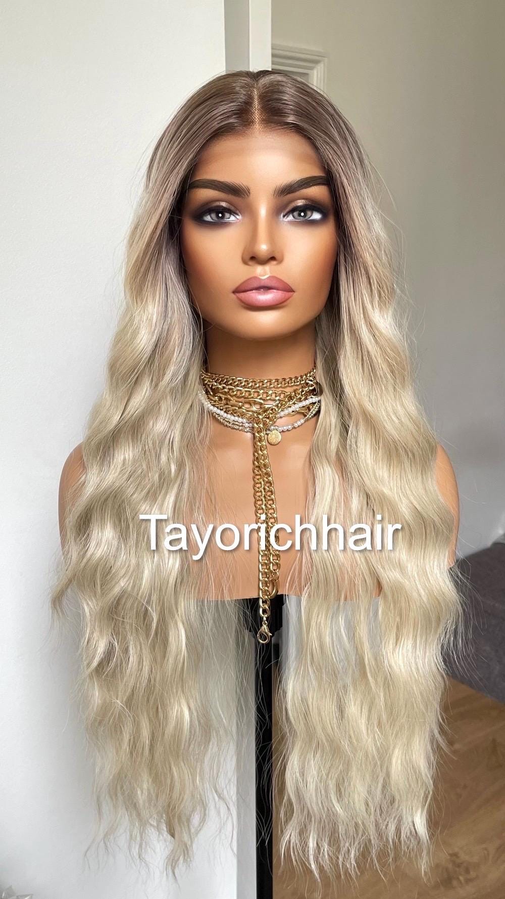 Blonde mix Romance Curls Beaxh Wave Wig Blonde Mixed Human Hair Blend Wavy Lace Front Wig Loose  main image 4