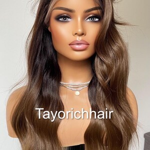 Dark Brown Wavy Synthetic Wig: 13x6 Lace Frontal, Black Roots, 18 Inch image 4