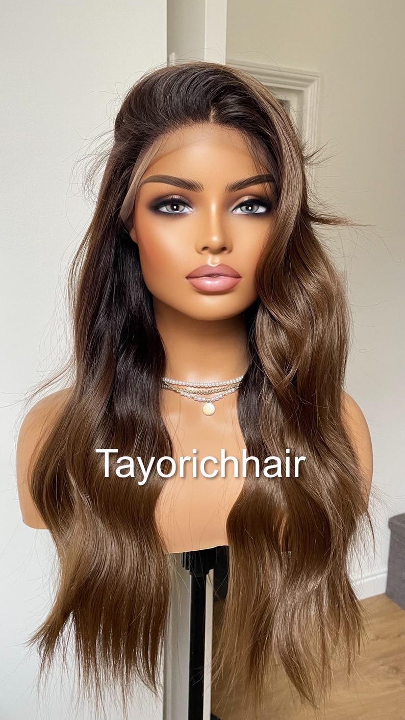 Dark Brown Wavy Synthetic Wig: 13x6 Lace Frontal, Black Roots, 18 Inch image 4