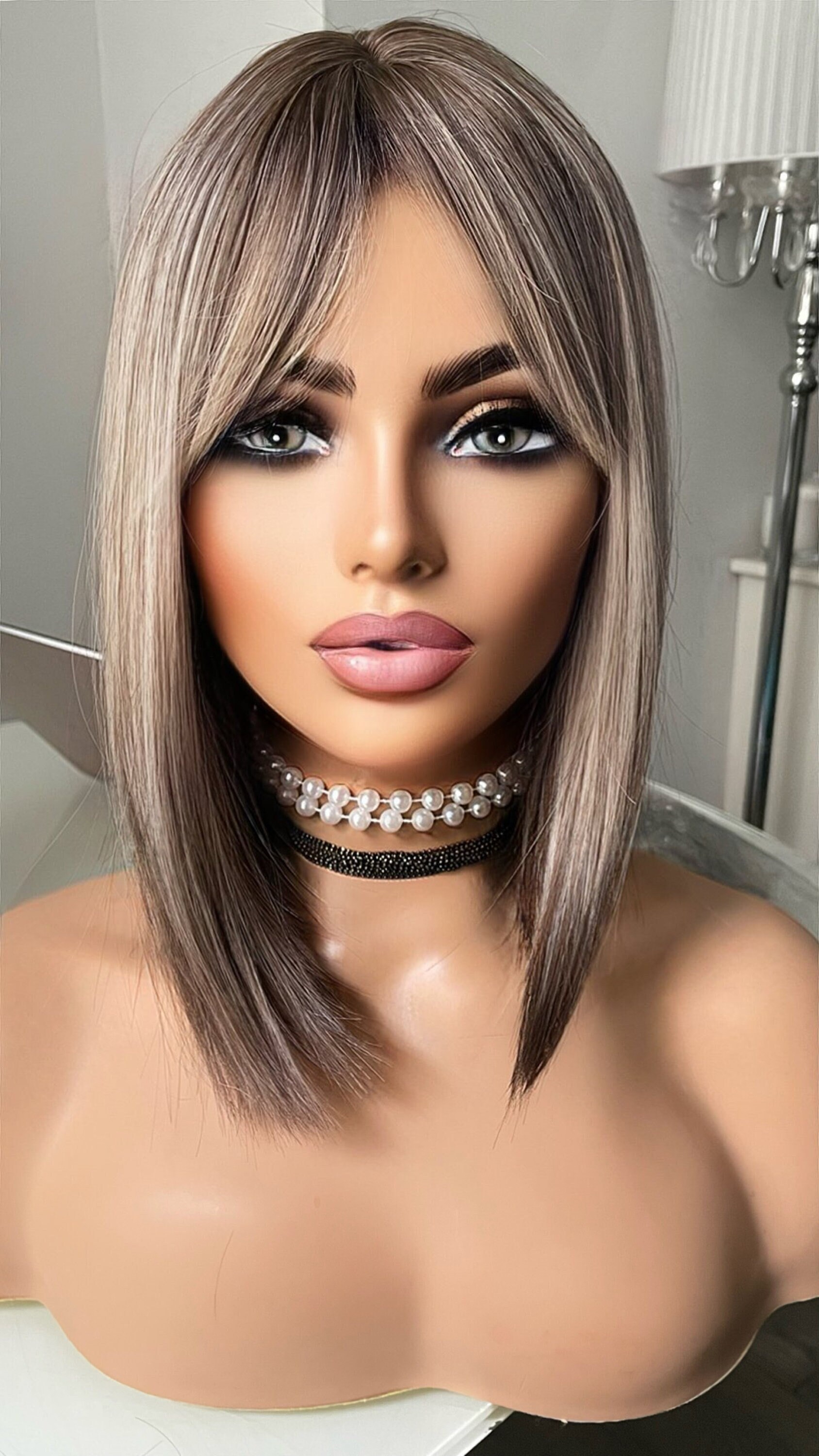 Ash Blonde Blonde Dark Brown Streaks Lowlights No Lace Wig With