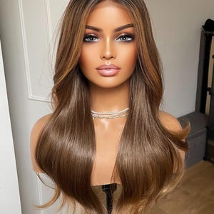 Caramel Brown Wavy Synthetic Wig: 20 Inch Heat Resistant Wig