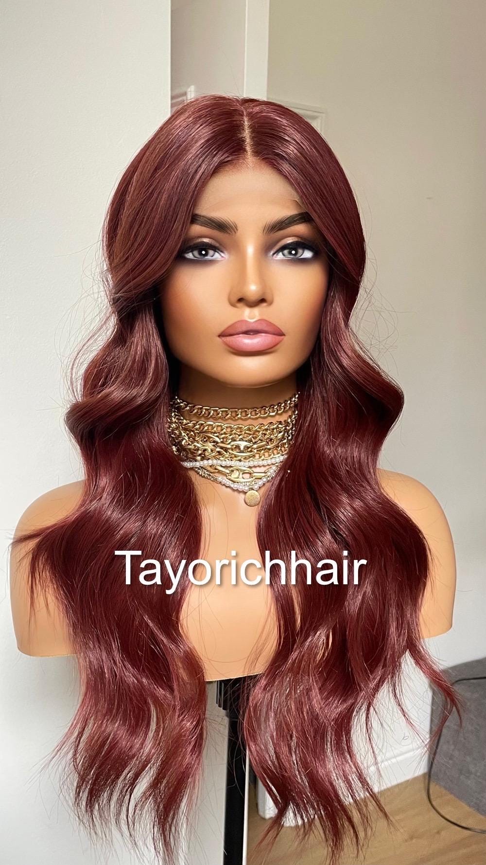 Burgundy Lace Front Wig: 16 Inch Wavy Hair, Heat Safe  display picture 2