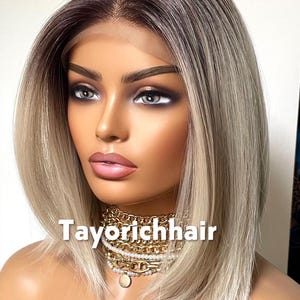 Blonde Bob Synthetic Lace Frontal Wig With Dark Roots