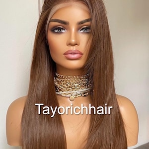 Auburn Brown Straight Wig: 18 Inch Heat Resistant Lace Frontal