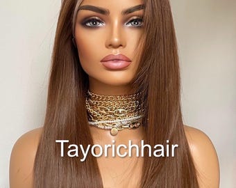 Auburn Brown Lace Frontal Wig/ Reddish Brown Heat Friendly Wigs For Women/ 18 Inches Straight Hair Wig For Women/ Copper Brown Hair Wig