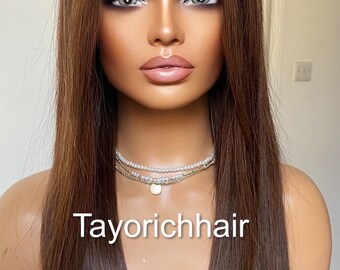 18 Inch Brown Human Hair Wig: Straight 13x6 Lace Frontal