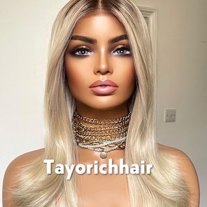Sunkissed Light Blonde Wig: 18 Inch Straight Synthetic Hair, Dark Roots