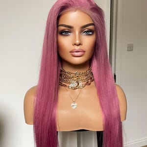 Pink Human Hair Wig/ Pink Lace Front Wig 22 inches 13x4 Swiss Lace Front / Pink Real Hair Wig For Daily Wear/ Long Straight Pink Wig