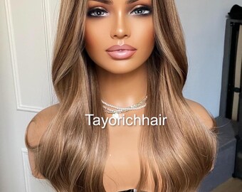 Dark Blonde and Brown Highlights Wig- Swiss Lace Frontal 