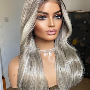 Dark Ash Blonde Lace Front Wig: Wavy Synthetic Hair, Money Piece