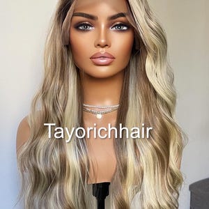 Mixed Blonde Synthetic Wig With Dark Root•Wavy Hair Lace Front Wig With 13x4 Lace•24 Inches Rooted Blonde Wig For Women•Middle Part Lace Wig