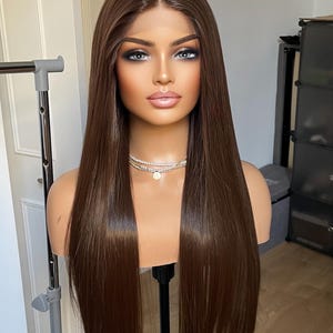 Dark Brown Lace Front Synthetic Wig For Brunettes/ Brown Straight Hair Wig With 13x3 Lace/ Natural Looking Wigs By Tayorichhair
