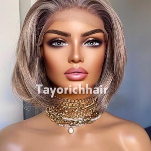 Grey Bob Wig | 10” Straight Heat-Safe Synthetic Lace Front Wig | 13x6 Lace | Glueless | Free Part | Natural Looking | Tayorichhair