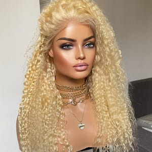 Curly Blonde Human Hair Wig: 13x4 HD Lace Front, Exotic Curls, 22 Inch