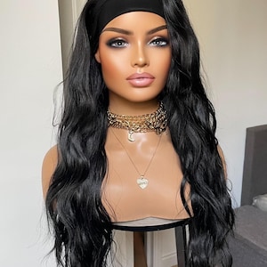 Black Ponytail Updo Synthetic Wig For Women/Black HeadBand Synthetic Wig