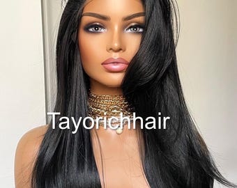 24 Inch Black Lace Front Wig Long Straight Wigs Realistic  display picture 1