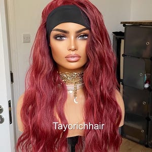 Deep Red Ponytail Wig: Heat-Friendly Synthetic Hair, 22-Inch Layered Waves