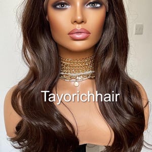 Brown Highlight Lace Wig: Elegant Wavy Synthetic Wig, Free Part