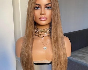 Mixed Ash Blonde Human Hair Wig: 24 Inch, Low Density