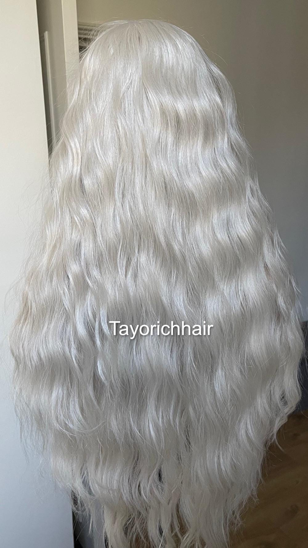 Kunsthaar-Perücke, 61 Cm Platinblond, Lace Front - 180% Dichte, Hitzebeständig Bis 180°C