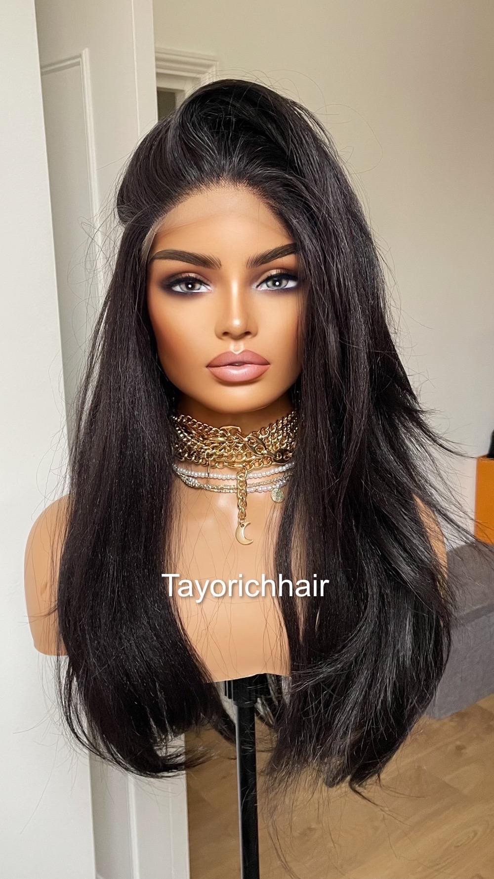 Black Synthetic Wig For Women/ Yaki Thick Straight Hair Texture Wig By Tayorichhair
