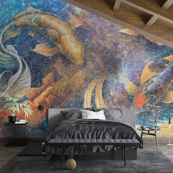 Golden Koi Fish Luxury Fisherman's Wallpaper  Wallpaper for Living Room  Bedroom Wallpaper  Office Wall Decoration