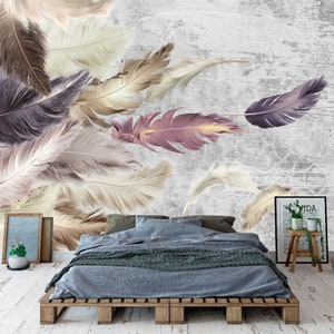 Feather Wallpaper: Abstract Cement Wall Art, Non-Woven Vinyl