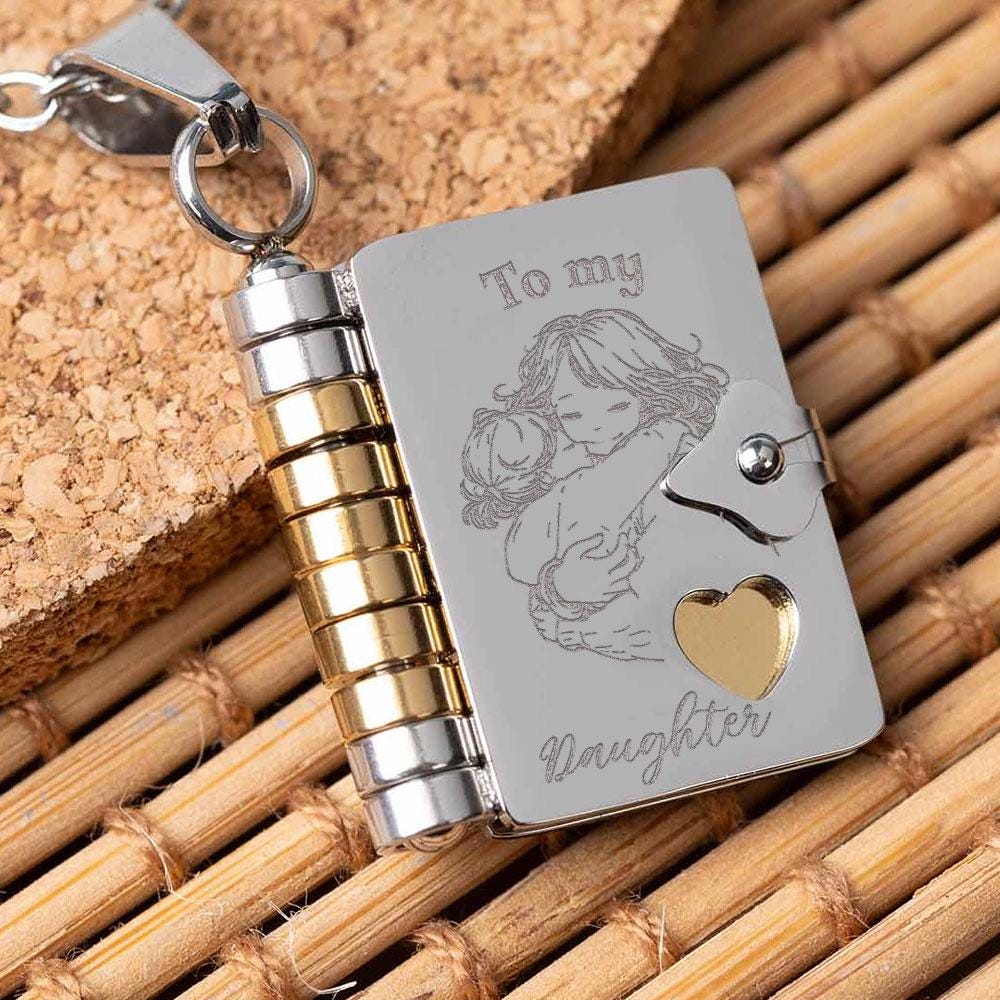 Personalized Book necklace with a message for a daughter in gold and silver