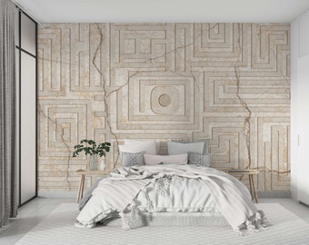 Greek Labyrinth Marble Effect Wallpaper: Sophisticated Home Decor