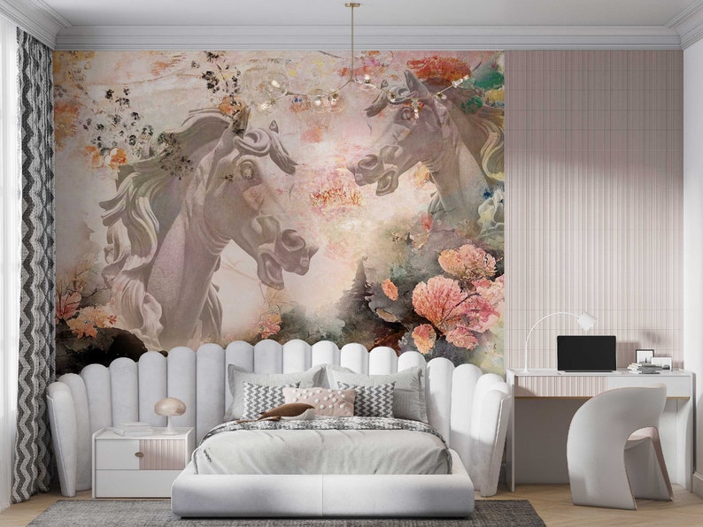 Horse Sculptures Wallpaper Stallion's Dream in Pastel Mountains, Wall