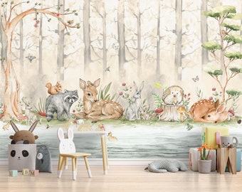 Woodland Animals Wallpaper: Calming Forest Scene for Kids Room