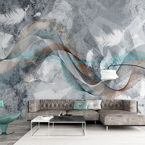 Abstract Wavelines Wallpaper: Feather Wall Art, Non-Woven Vinyl