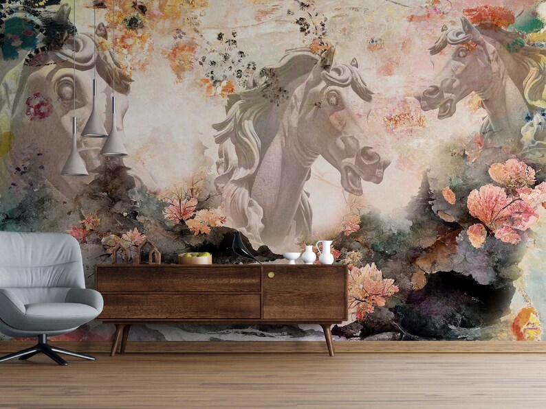 Horse Sculptures Wallpaper Stallion's Dream in Pastel Mountains, Wall
